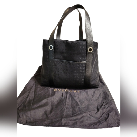 Authentic Bvlgari Canvas Monogram Tote with Leather Trim Black - Picture 9 of 14